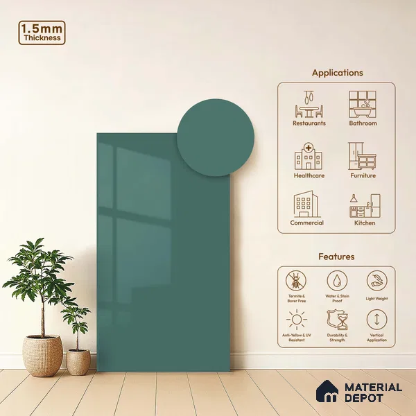 LM 23642 8 ft x 4 ft Solid Plain High Gloss Finish Acrylic Laminate - 1.5 mm | Suitable for Living Room, Kitchen, Office | Matching Edgeband Code EB 122146
