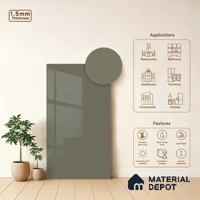 LM 23643 8 ft x 4 ft Solid Plain High Gloss Finish Acrylic Laminate - 1.5 mm | Suitable for Living Room, Kitchen, Office | Matching Edgeband Code EB 11106