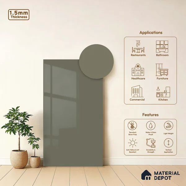 LM 23643 8 ft x 4 ft Solid Plain High Gloss Finish Acrylic Laminate - 1.5 mm | Suitable for Living Room, Kitchen, Office | Matching Edgeband Code EB 11106