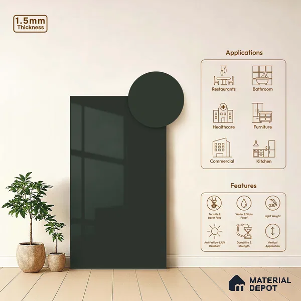 LM 23644 8 ft x 4 ft Solid Plain High Gloss Finish Acrylic Laminate - 1.5 mm | Suitable for Living Room, Kitchen, Office | Matching Edgeband Code EB 11108