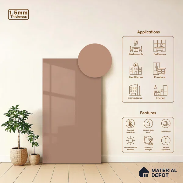 LM 23645 8 ft x 4 ft Solid Plain High Gloss Finish Acrylic Laminate - 1.5 mm | Suitable for Living Room, Kitchen, Office | Matching Edgeband Code EB 11113
