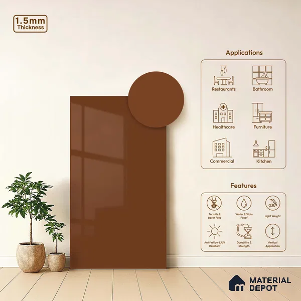 LM 23646 8 ft x 4 ft Solid Plain High Gloss Finish Acrylic Laminate - 1.5 mm | Suitable for Living Room, Kitchen, Office | Matching Edgeband Code EB 11114