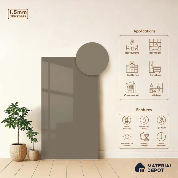 LM 23648 8 ft x 4 ft Solid Plain High Gloss Finish Acrylic Laminate - 1.5 mm | Suitable for Living Room, Kitchen, Office | Matching Edgeband Code EB 12109