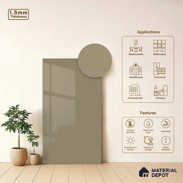 LM 23651 8 ft x 4 ft Solid Plain High Gloss Finish Acrylic Laminate - 1.5 mm | Suitable for Living Room, Kitchen, Office | Matching Edgeband Code EB 1109