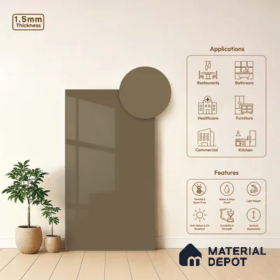 LM 23653 8 ft x 4 ft Solid Plain High Gloss Finish Acrylic Laminate - 1.5 mm | Suitable for Living Room, Kitchen, Office | Matching Edgeband Code EB 1112