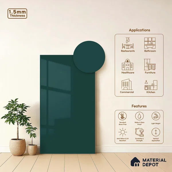 LM 23655 8 ft x 4 ft Solid Plain High Gloss Finish Acrylic Laminate - 1.5 mm | Suitable for Living Room, Kitchen, Office | Matching Edgeband Code EB 1115