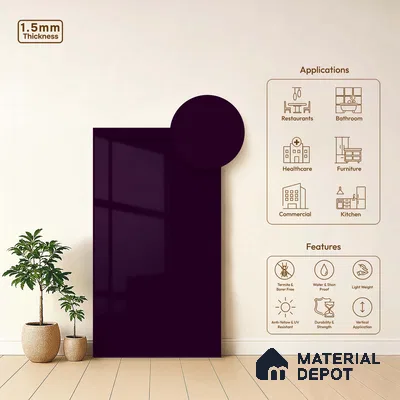 LM 23657 8 ft x 4 ft Solid Plain High Gloss Finish Acrylic Laminate - 1.5 mm | Suitable for Living Room, Kitchen, Office | Matching Edgeband Code EB 1119