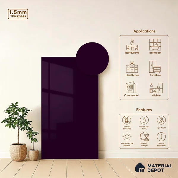 LM 23657 8 ft x 4 ft Solid Plain High Gloss Finish Acrylic Laminate - 1.5 mm | Suitable for Living Room, Kitchen, Office | Matching Edgeband Code EB 1119