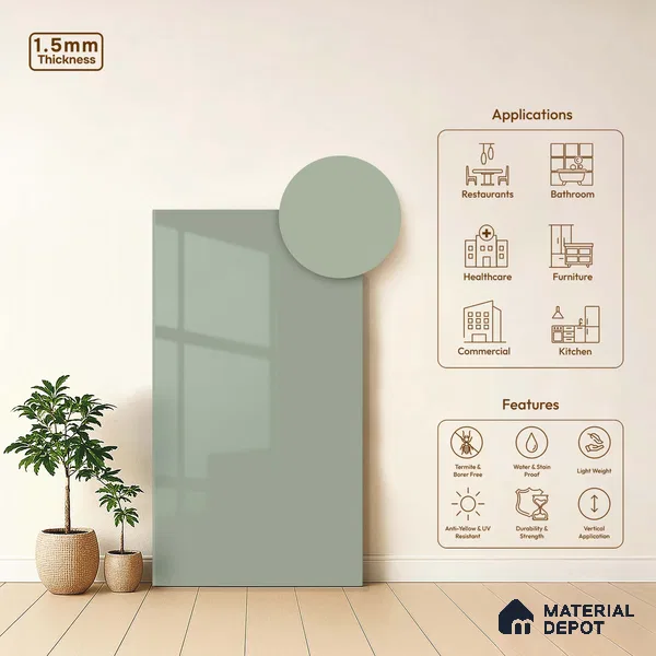 LM 23658 8 ft x 4 ft Solid Plain High Gloss Finish Acrylic Laminate - 1.5 mm | Suitable for Living Room, Kitchen, Office | Matching Edgeband Code EB 1120