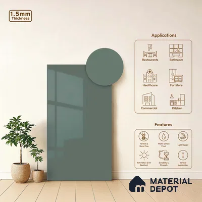 LM 23659 8 ft x 4 ft Solid Plain High Gloss Finish Acrylic Laminate - 1.5 mm | Suitable for Living Room, Kitchen, Office | Matching Edgeband Code EB 1121