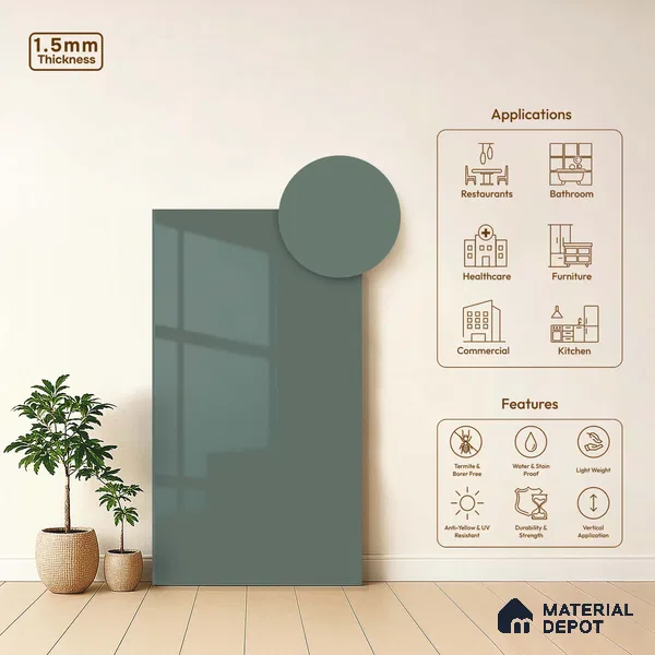 LM 23659 8 ft x 4 ft Solid Plain High Gloss Finish Acrylic Laminate - 1.5 mm | Suitable for Living Room, Kitchen, Office | Matching Edgeband Code EB 1121