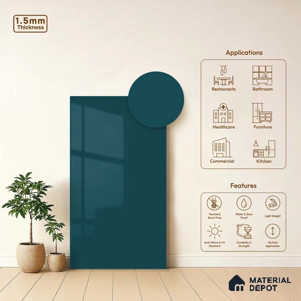 LM 23660 8 ft x 4 ft Solid Plain High Gloss Finish Acrylic Laminate - 1.5 mm | Suitable for Living Room, Kitchen, Office | Matching Edgeband Code EB 1122