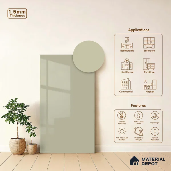 LM 23663 8 ft x 4 ft Solid Plain High Gloss Finish Acrylic Laminate - 1.5 mm | Suitable for Living Room, Kitchen, Office | Matching Edgeband Code EB 1128