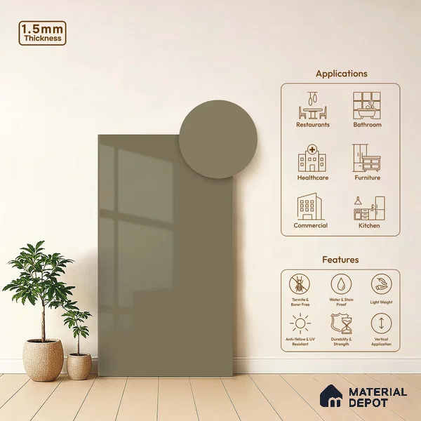 LM 23664 8 ft x 4 ft Solid Plain High Gloss Finish Acrylic Laminate - 1.5 mm | Suitable for Living Room, Kitchen, Office | Matching Edgeband Code EB 1129