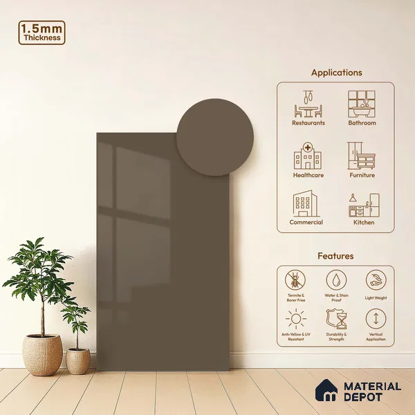 LM 23665 8 ft x 4 ft Solid Plain High Gloss Finish Acrylic Laminate - 1.5 mm | Suitable for Living Room, Kitchen, Office | Matching Edgeband Code EB 1130