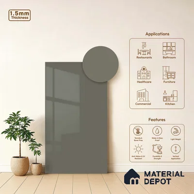 LM 23668 8 ft x 4 ft Solid Plain High Gloss Finish Acrylic Laminate - 1.5 mm | Suitable for Living Room, Kitchen, Office | Matching Edgeband Code EB 1205