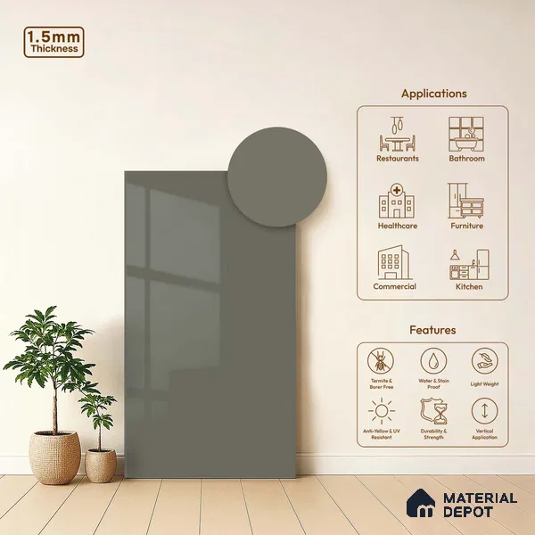 LM 23668 8 ft x 4 ft Solid Plain High Gloss Finish Acrylic Laminate - 1.5 mm | Suitable for Living Room, Kitchen, Office | Matching Edgeband Code EB 1205