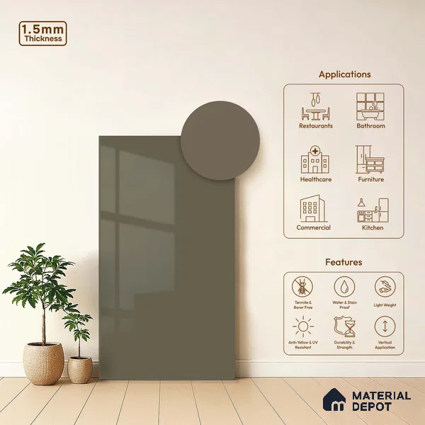 LM 23673 8 ft x 4 ft Solid Plain High Gloss Finish Acrylic Laminate - 1.5 mm | Suitable for Living Room, Kitchen, Office | Matching Edgeband Code EB 1409