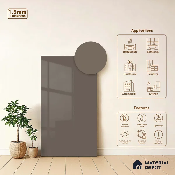 LM 23674 8 ft x 4 ft Solid Plain High Gloss Finish Acrylic Laminate - 1.5 mm | Suitable for Living Room, Kitchen, Office | Matching Edgeband Code EB 1411