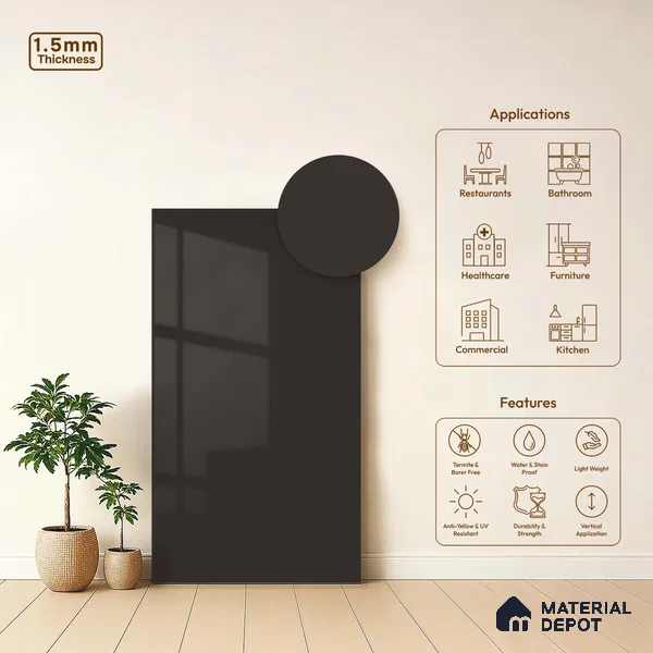 LM 23676 8 ft x 4 ft Solid Plain High Gloss Finish Acrylic Laminate - 1.5 mm | Suitable for Living Room, Kitchen, Office | Matching Edgeband Code EB 1413