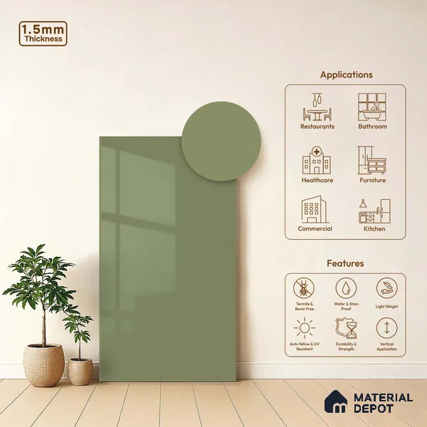 LM 23677 8 ft x 4 ft Solid Plain High Gloss Finish Acrylic Laminate - 1.5 mm | Suitable for Living Room, Kitchen, Office | Matching Edgeband Code EB 1414