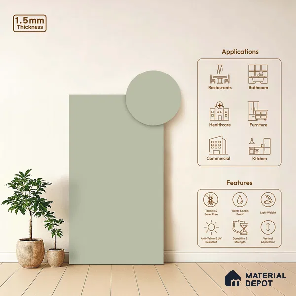 LM 23678 8 ft x 4 ft Solid Plain Matte Finish Acrylic Laminate - 1.5 mm | Suitable for Living Room, Kitchen, Office | Matching Edgeband Code EB 1101