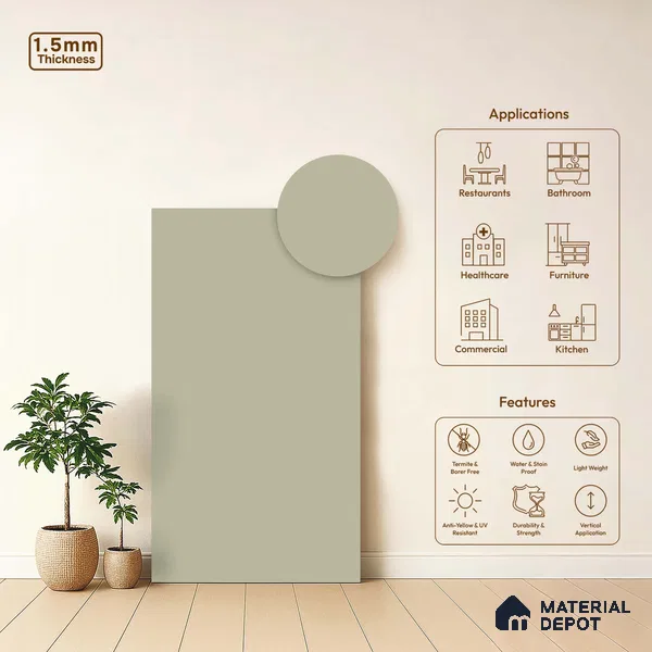 LM 23679 8 ft x 4 ft Solid Plain Matte Finish Acrylic Laminate - 1.5 mm | Suitable for Living Room, Kitchen, Office | Matching Edgeband Code EB 1102