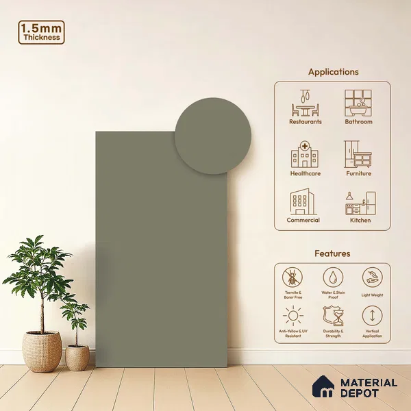 LM 23680 8 ft x 4 ft Solid Plain Matte Finish Acrylic Laminate - 1.5 mm | Suitable for Living Room, Kitchen, Office | Matching Edgeband Code EB 1105