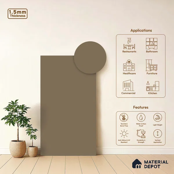 LM 23681 8 ft x 4 ft Solid Plain Matte Finish Acrylic Laminate - 1.5 mm | Suitable for Living Room, Kitchen, Office | Matching Edgeband Code EB 1112