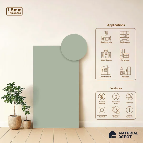 LM 23683 8 ft x 4 ft Solid Plain Matte Finish Acrylic Laminate - 1.5 mm | Suitable for Living Room, Kitchen, Office | Matching Edgeband Code EB 1120