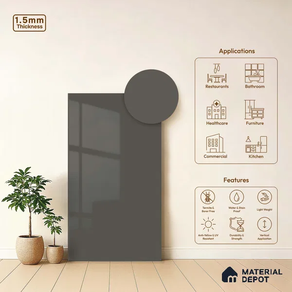 LM 23684 8 ft x 4 ft Solid Plain High Gloss Finish Acrylic Laminate - 1.5 mm | Suitable for Living Room, Kitchen, Office | Matching Edgeband Code EB 17102