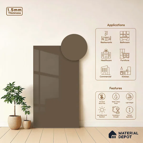 LM 23685 8 ft x 4 ft Solid Plain High Gloss Finish Acrylic Laminate - 1.5 mm | Suitable for Living Room, Kitchen, Office | Matching Edgeband Code EB 17105