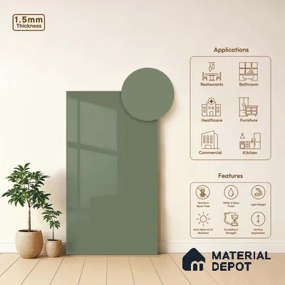 LM 23686 8 ft x 4 ft Solid Plain High Gloss Finish Acrylic Laminate - 1.5 mm | Suitable for Living Room, Kitchen, Office | Matching Edgeband Code EB 17108