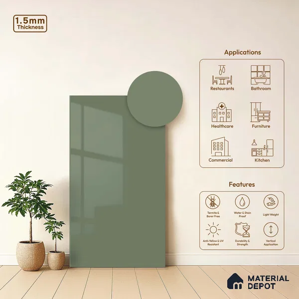 LM 23686 8 ft x 4 ft Solid Plain High Gloss Finish Acrylic Laminate - 1.5 mm | Suitable for Living Room, Kitchen, Office | Matching Edgeband Code EB 17108