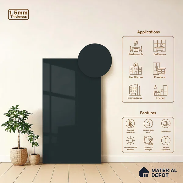 LM 23687 8 ft x 4 ft Solid Plain High Gloss Finish Acrylic Laminate - 1.5 mm | Suitable for Living Room, Kitchen, Office | Matching Edgeband Code EB 17111