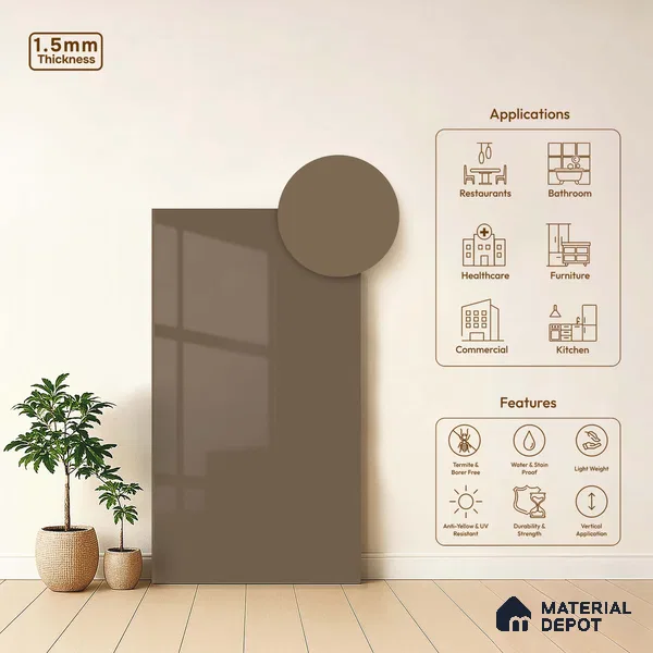 LM 23689 8 ft x 4 ft Solid Plain High Gloss Finish Acrylic Laminate - 1.5 mm | Suitable for Living Room, Kitchen, Office | Matching Edgeband Code EB 18105