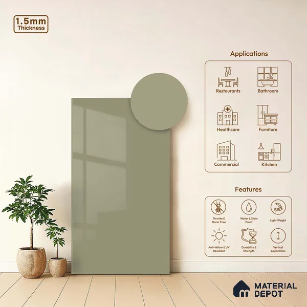 LM 23692 8 ft x 4 ft Solid Plain High Gloss Finish Acrylic Laminate - 1.5 mm | Suitable for Living Room, Kitchen, Office | Matching Edgeband Code EB 18109