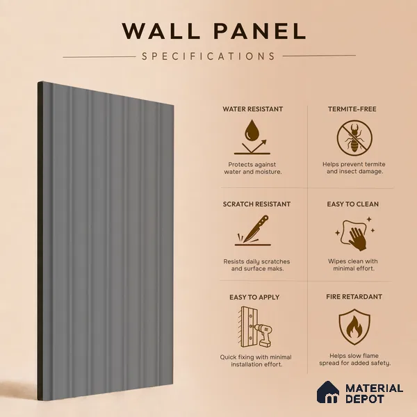 Mid Grey Plain Colour Look PN 00626 8 ft x 4 inch Charcoal Panel - 11 mm | Suitable for Feature Wall, TV Unit & Living Room | Width is Subjected to 5% Variation