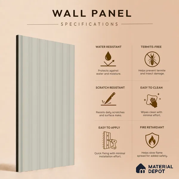 Ash Grey Plain Colour Look PN 00630 8 ft x 4 inch Charcoal Panel - 11 mm | Suitable for Feature Wall, TV Unit & Living Room | Width is Subjected to 5% Variation