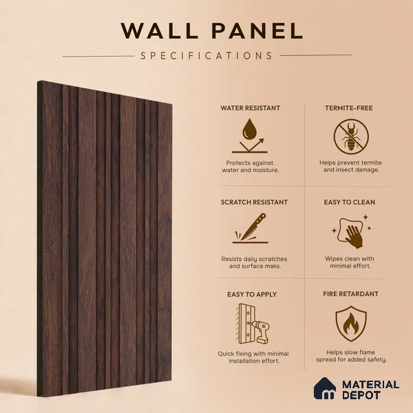 Wooden Look PN 00653 8 ft x 4.8 inch Charcoal Panel - 11 mm | Suitable for Feature Wall, TV Unit & Living Room | Width is Subjected to 5% Variation