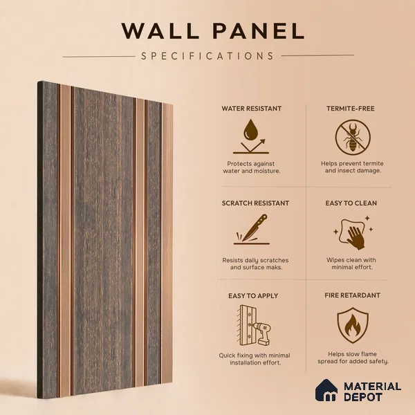Wooden Look PN 03552 9.5 ft x 4.7 inch Charcoal Panel - 12 mm | Suitable for Feature Wall, TV Unit & Living Room | Width is Subjected to 5% Variation