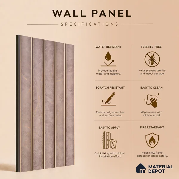 Mocha Brown Leather Look PN 04182 8 ft x 6.2 inch Charcoal Panel - 6 mm | Suitable for Feature Wall, TV Unit & Living Room | Width is Subjected to 5% Variation