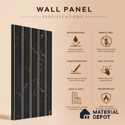 Graphite Black Marble Look PN 05544 8 ft x 6 inch Charcoal Panel - 7 mm | Suitable for Feature Wall, TV Unit & Living Room | Width is Subjected to 5% Variation