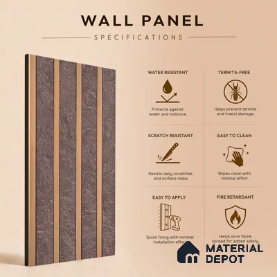 Cappucino Brown Stone Look PN 05546 8 ft x 6 inch Charcoal Panel - 7 mm | Suitable for Feature Wall, TV Unit & Living Room | Width is Subjected to 5% Variation