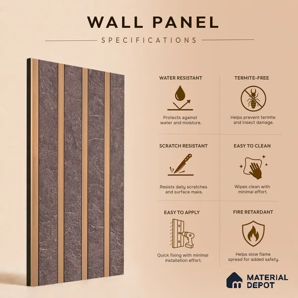 Cappucino Brown Stone Look PN 05546 8 ft x 6 inch Charcoal Panel - 7 mm | Suitable for Feature Wall, TV Unit & Living Room | Width is Subjected to 5% Variation