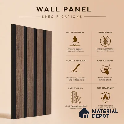 Wooden Look PN 05547 8 ft x 6 inch Charcoal Panel - 7 mm | Suitable for Feature Wall, TV Unit & Living Room | Width is Subjected to 5% Variation