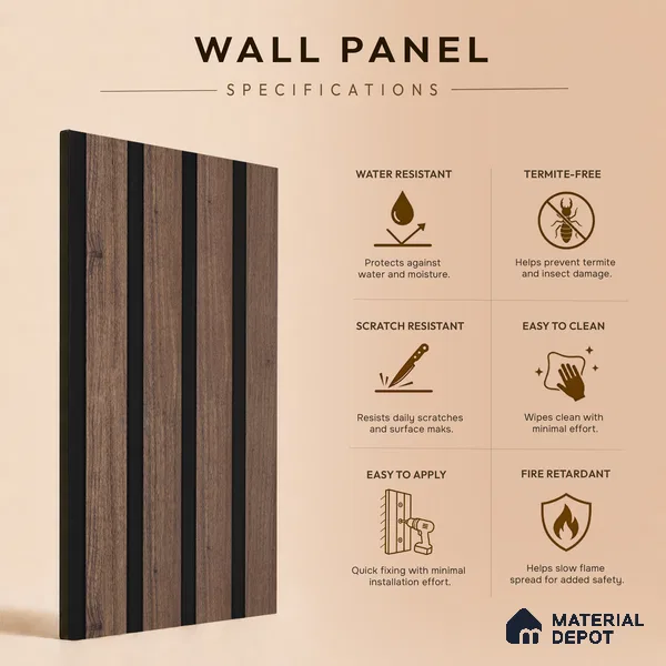 Wooden Look PN 05547 8 ft x 6 inch Charcoal Panel - 7 mm | Suitable for Feature Wall, TV Unit & Living Room | Width is Subjected to 5% Variation