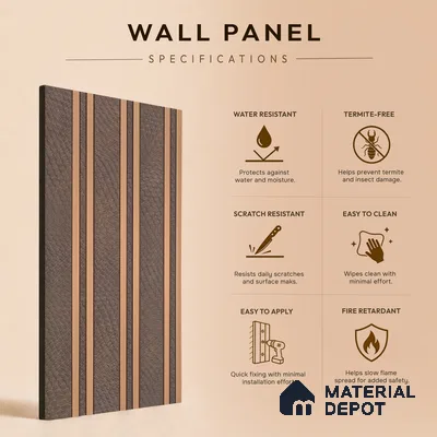 Cappucino Brown Leather Look PN 05549 8 ft x 6 inch Charcoal Panel - 7 mm | Suitable for Feature Wall, TV Unit & Living Room | Width is Subjected to 5% Variation