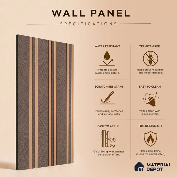 Cappucino Brown Leather Look PN 05549 8 ft x 6 inch Charcoal Panel - 7 mm | Suitable for Feature Wall, TV Unit & Living Room | Width is Subjected to 5% Variation
