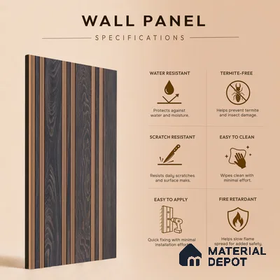 Wooden Look PN 05550 8 ft x 6 inch Charcoal Panel - 7 mm | Suitable for Feature Wall, TV Unit & Living Room | Width is Subjected to 5% Variation